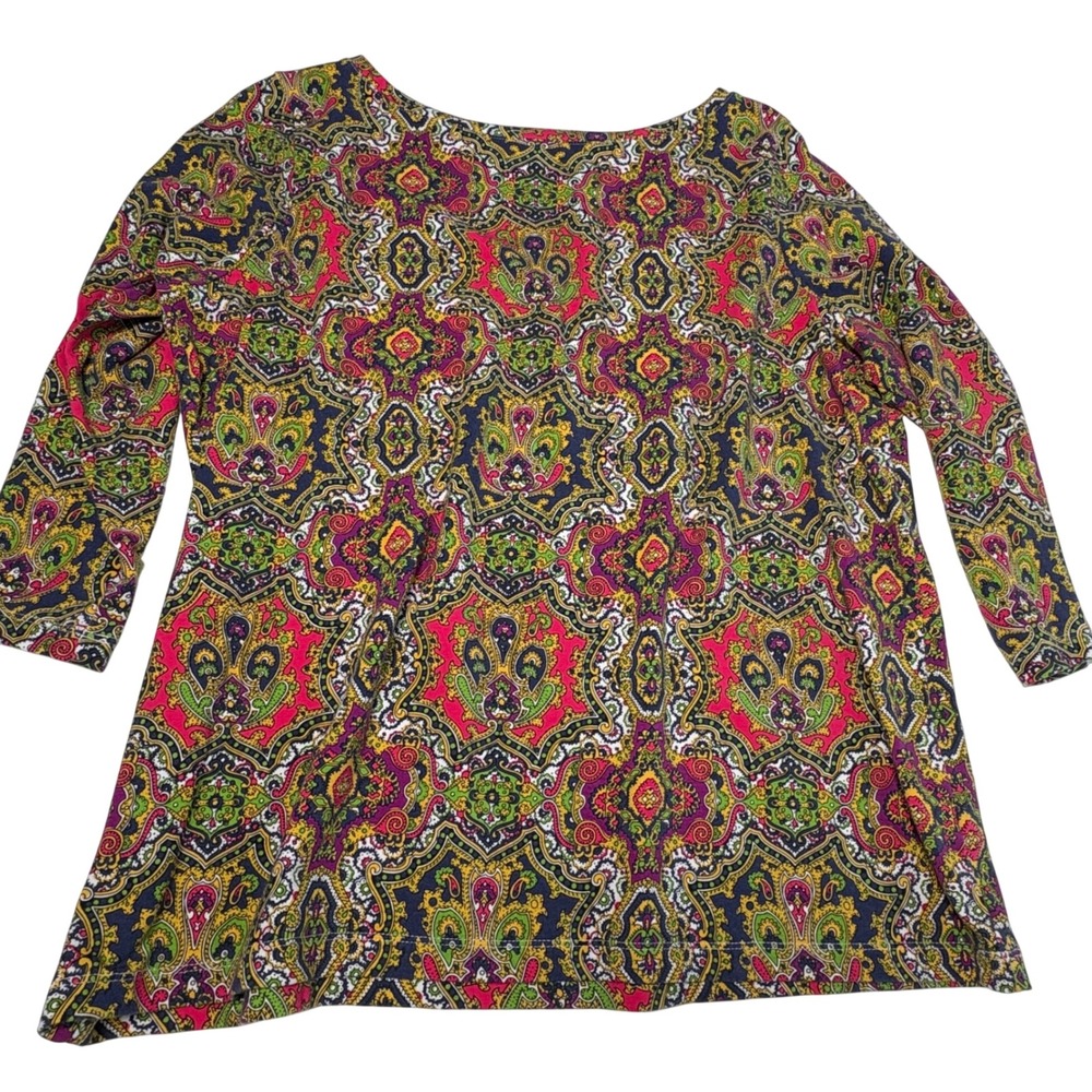 Talbots 1XP Paisley 3/4 Sleeve Cotton Modal Blend Knit Shirt Top P1X Multicolor